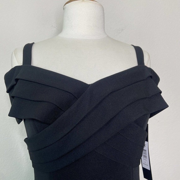Badgley Mischka Off the Shoulder Criss Cross Chest Black Dress NWT 8 - Picture 5 of 13